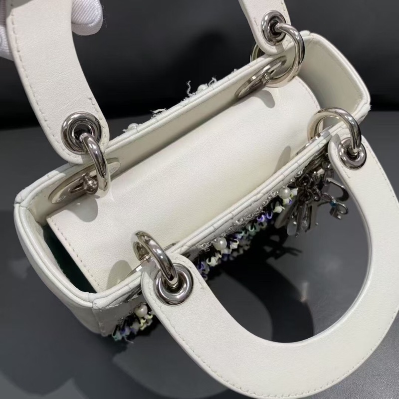 Dior迪奧三格戴妃包限量款 白色釘珠 戴妃包，2018購入-4