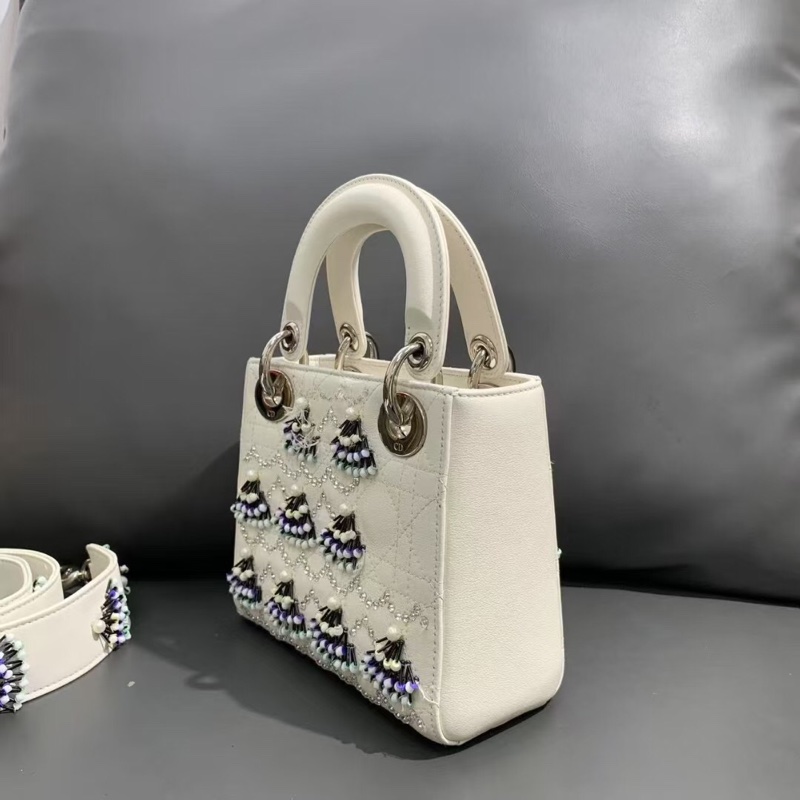 Dior迪奧三格戴妃包限量款 白色釘珠 戴妃包，2018購入-6