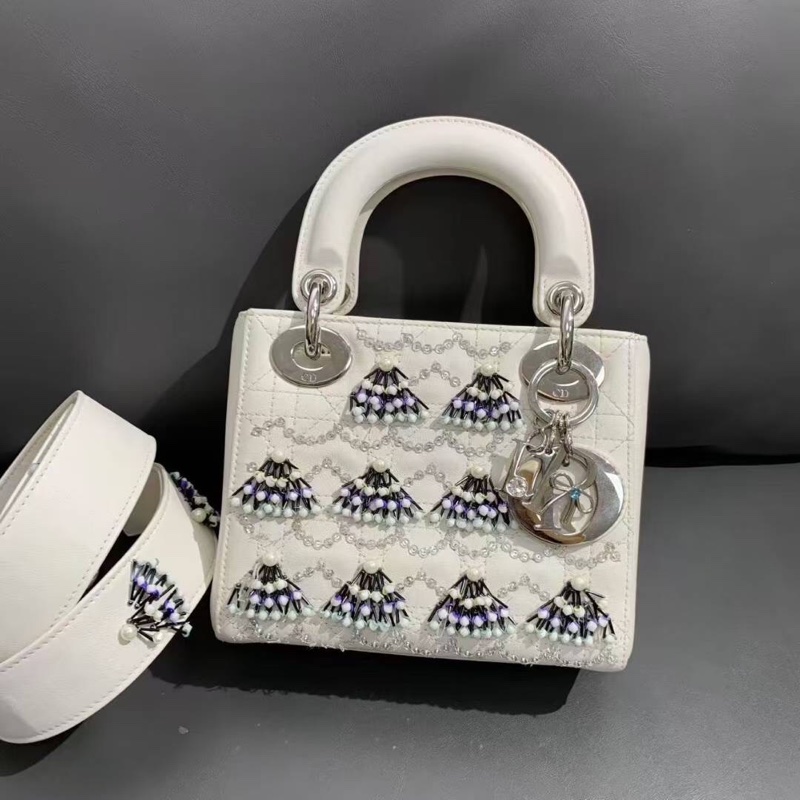 Dior迪奧三格戴妃包限量款 白色釘珠 戴妃包，2018購入-8