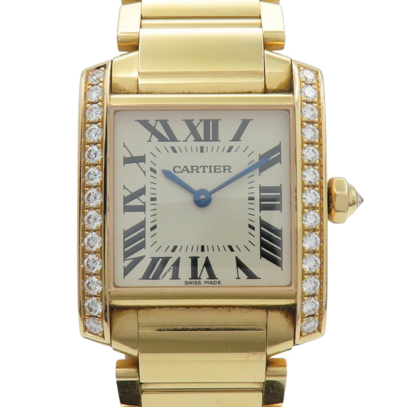 銀色弧形 18K黃金鑽框 Tank Francaise 腕錶 WJTA0023-0