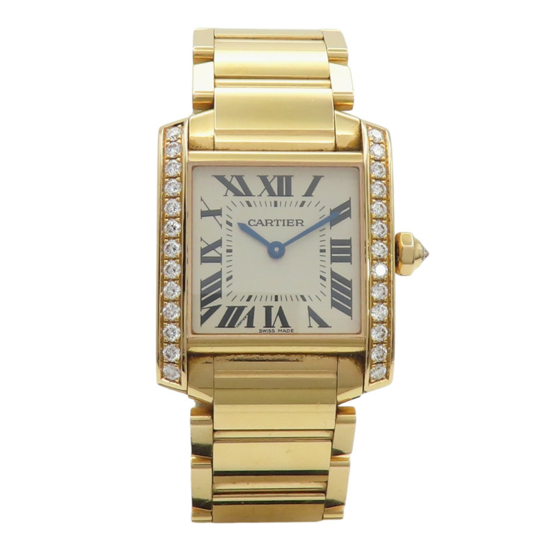 銀色弧形 18K黃金鑽框 Tank Francaise 腕錶 WJTA0023-1