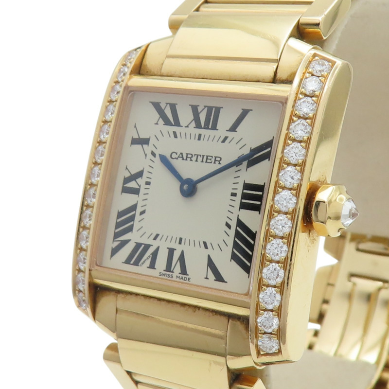 銀色弧形 18K黃金鑽框 Tank Francaise 腕錶 WJTA0023-2