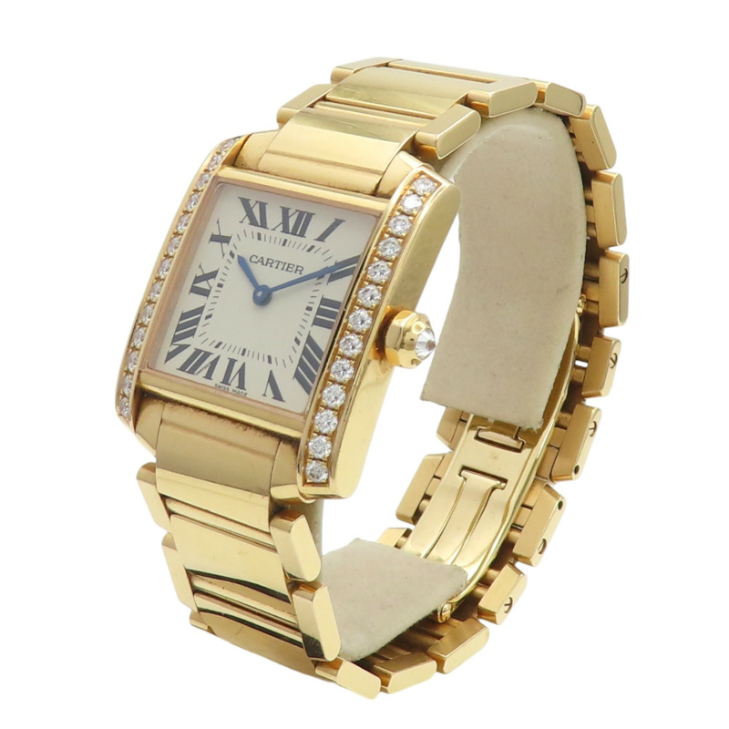 銀色弧形 18K黃金鑽框 Tank Francaise 腕錶 WJTA0023-3