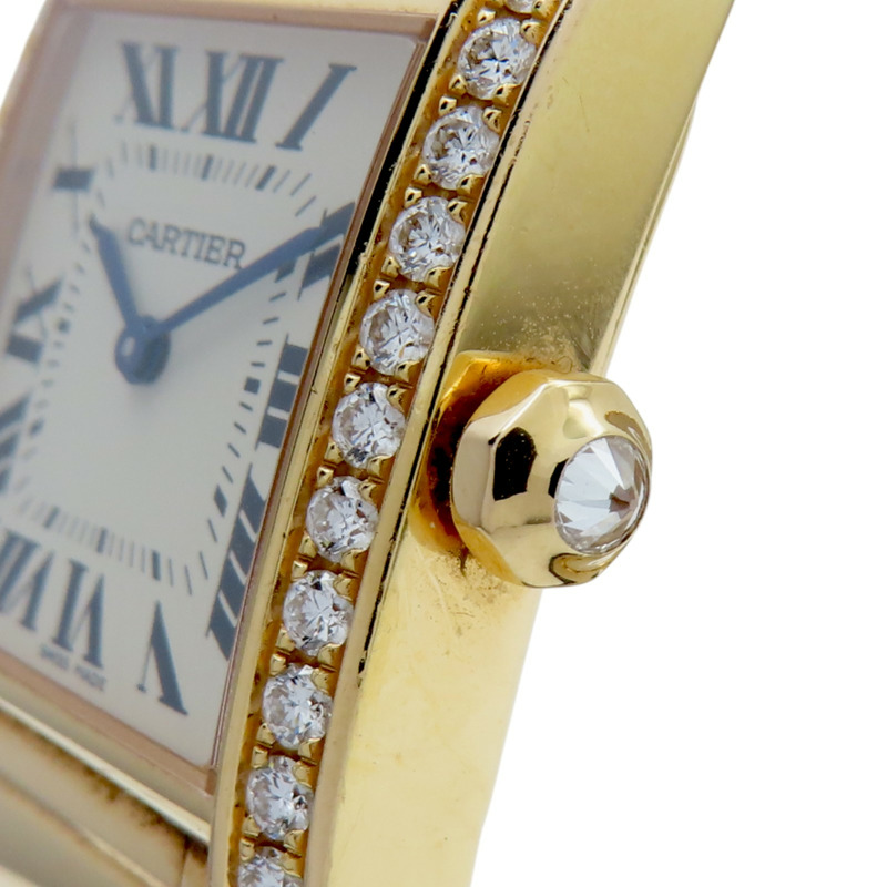 銀色弧形 18K黃金鑽框 Tank Francaise 腕錶 WJTA0023-7