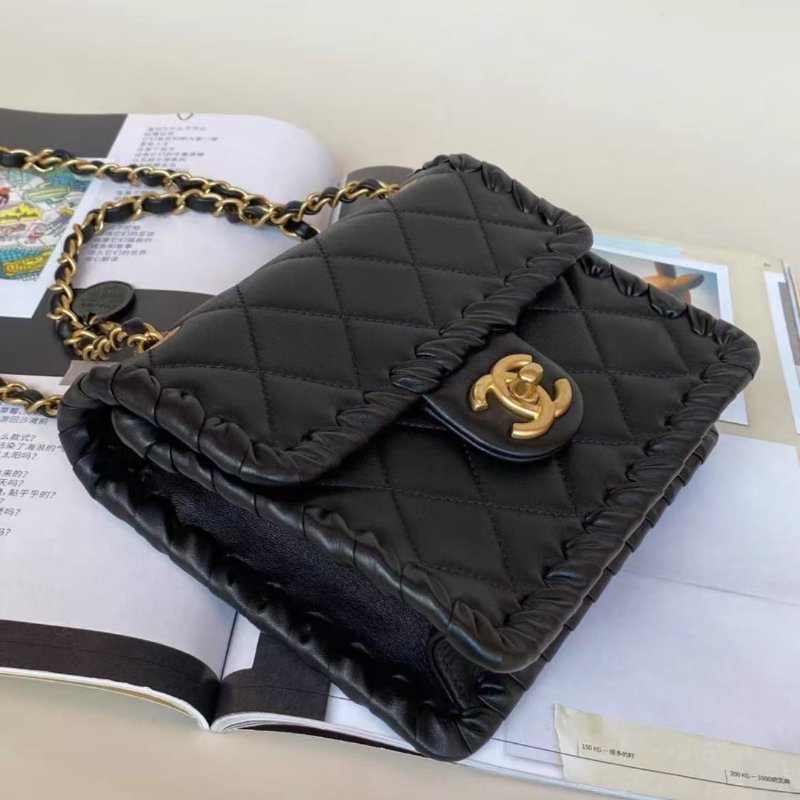 ✨Chanel 22c黑金羊皮金幣小號豆腐包 牛皮編織滾邊芯片款 19*15*6cm 99新 配件塵袋-4