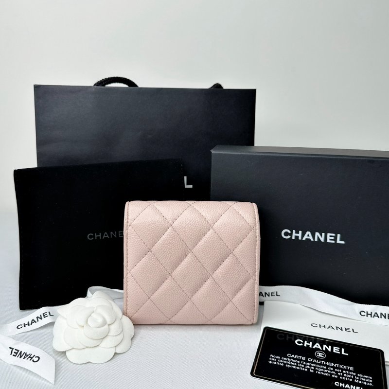 CHANEL 琺瑯雙C荔枝牛粉色短夾-1