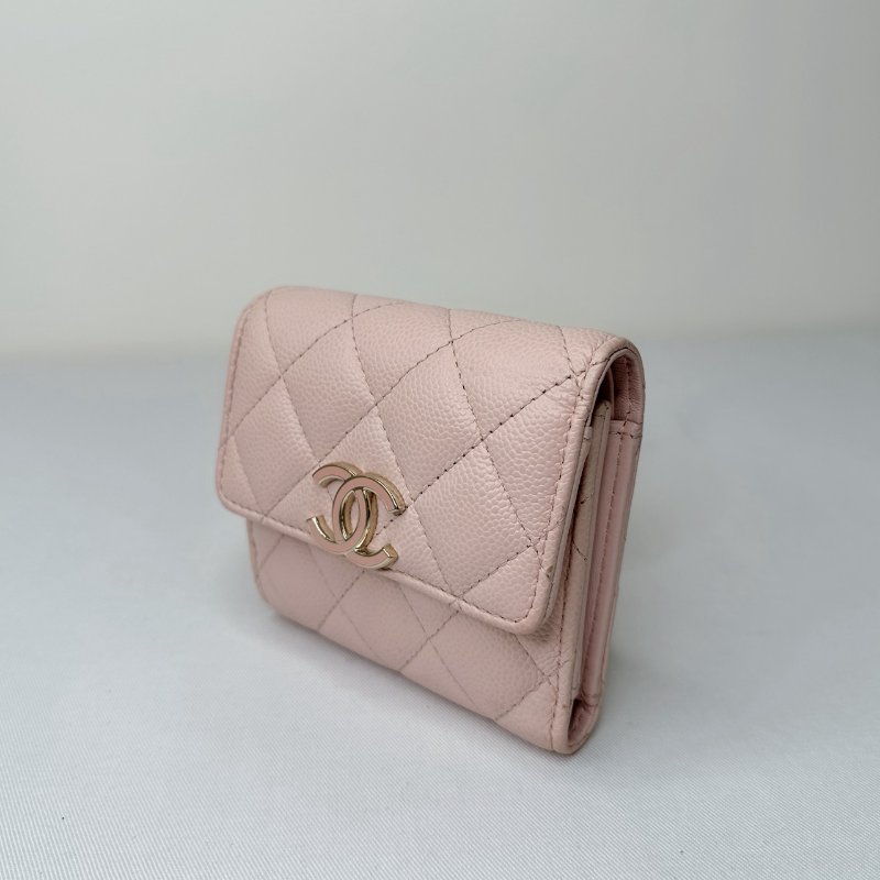 CHANEL 琺瑯雙C荔枝牛粉色短夾-2