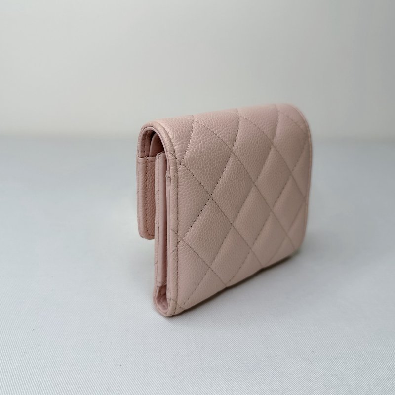 CHANEL 琺瑯雙C荔枝牛粉色短夾-5