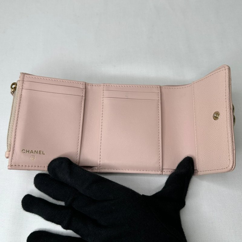 CHANEL 琺瑯雙C荔枝牛粉色短夾-6