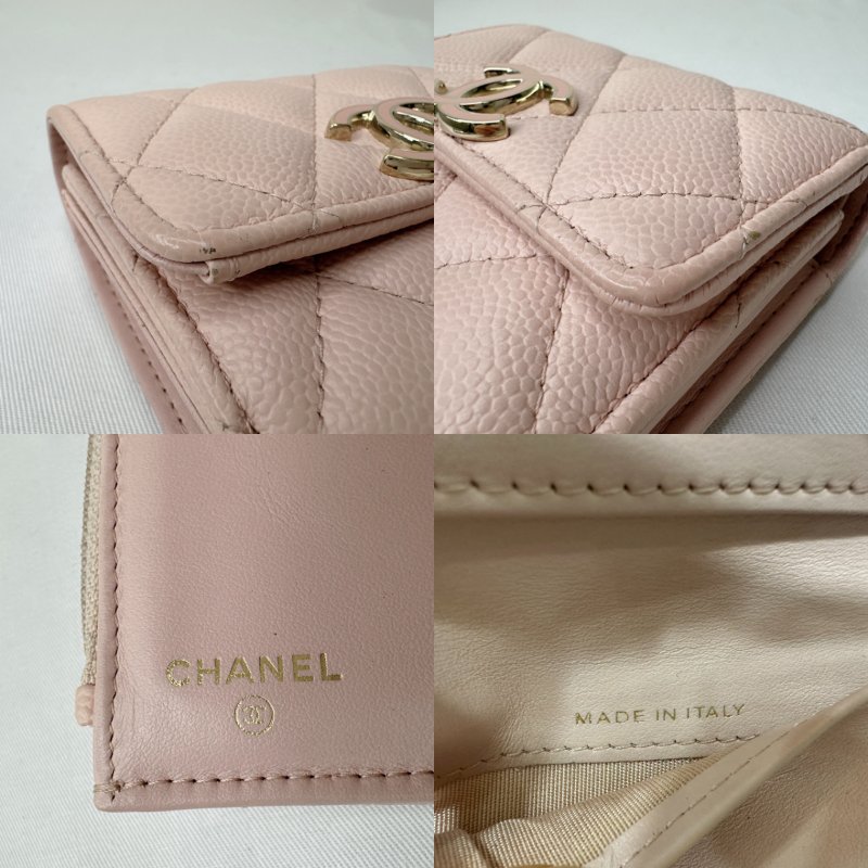CHANEL 琺瑯雙C荔枝牛粉色短夾-8