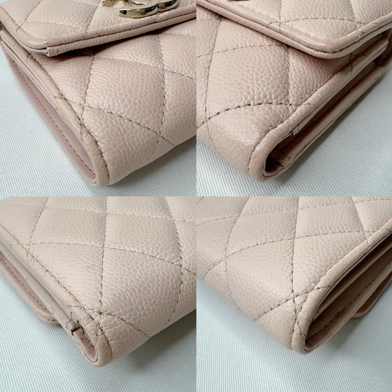 CHANEL 琺瑯雙C荔枝牛粉色短夾-11