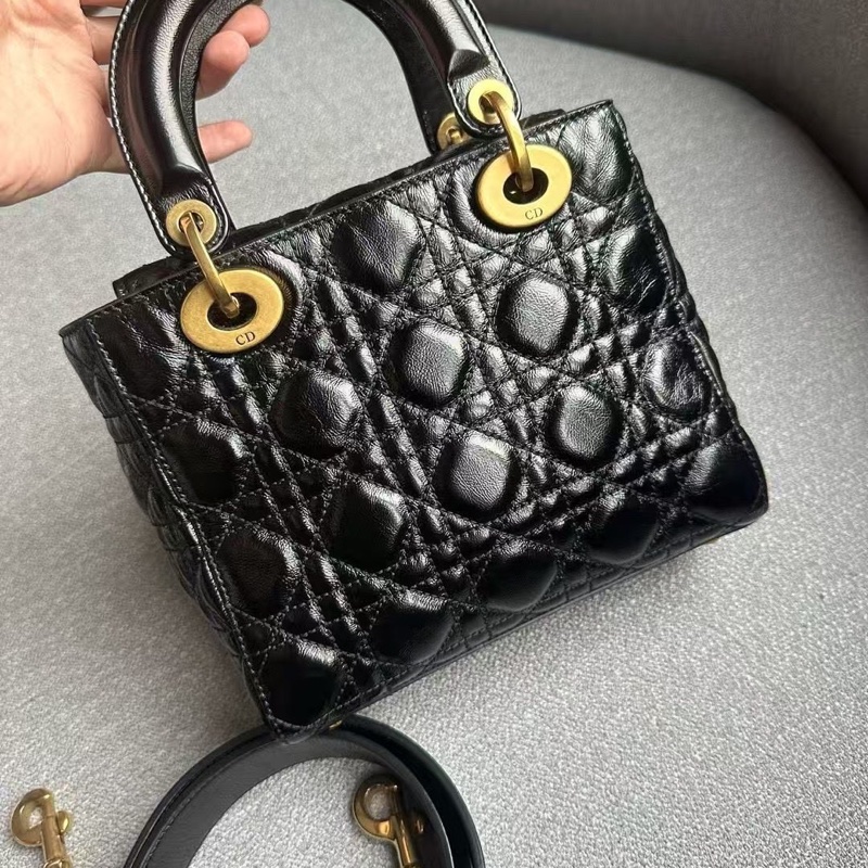 Dior迪奧黑金油蠟皮lady四格戴妃 98新-1