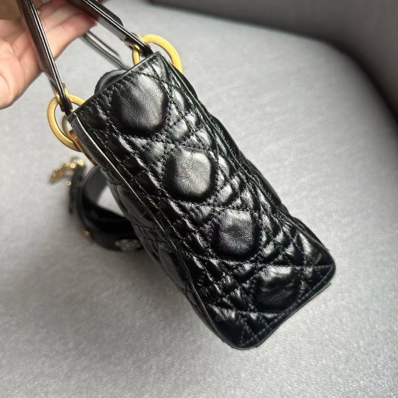 Dior迪奧黑金油蠟皮lady四格戴妃 98新-8