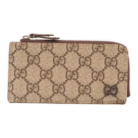 GUCCI 塗層帆布GG Zip Card Case銀扣卡片套