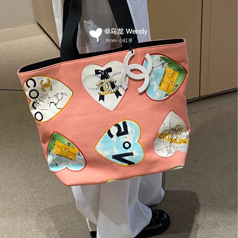 Chanel 香奈兒 粉色愛心 coco 情人節限定 粉色 帆布 托特包 購物包 肩背包 側背包 購物袋-2