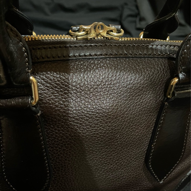 Burberry 金釦深棕色手提側背包-4