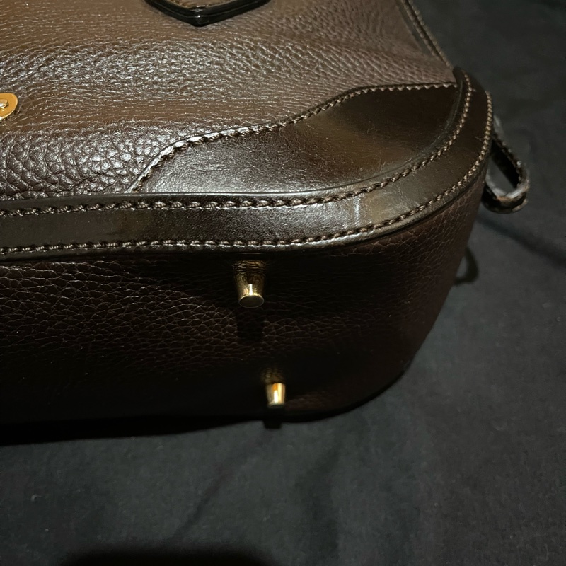 Burberry 金釦深棕色手提側背包-42