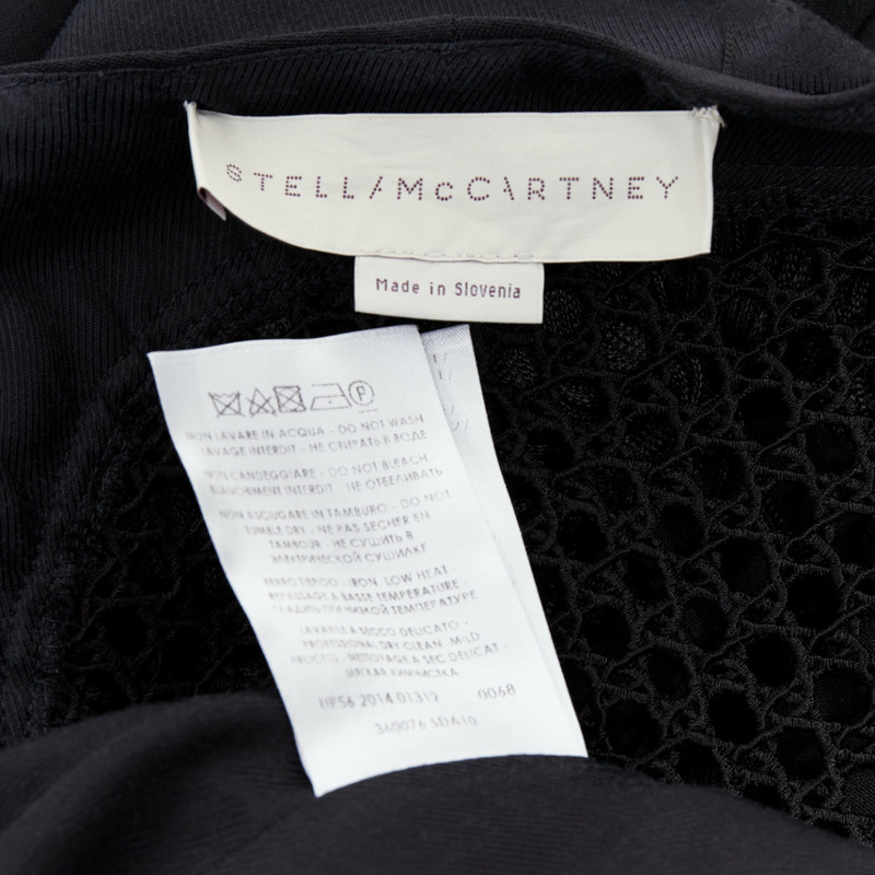 STELLA MCCARTNEY 2014 black fringe mesh back fitted long train gown IT36 XXS-7