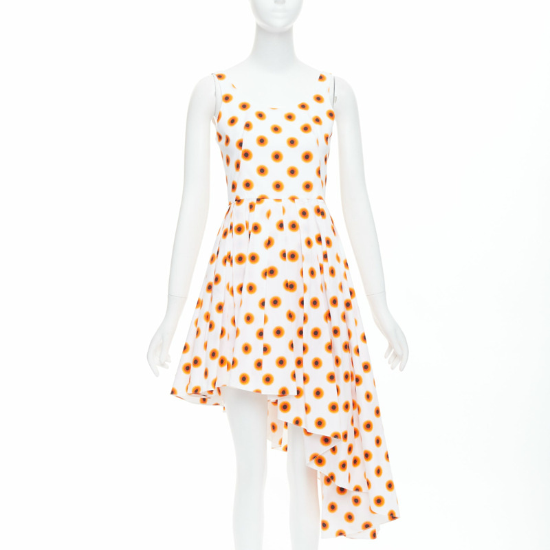 ALEXANDER MCQUEEN 2022 Iris orange paint polka dot asymmetric dress IT38 XS-0