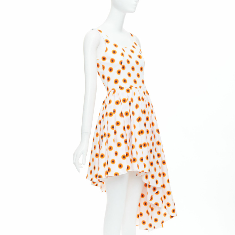 ALEXANDER MCQUEEN 2022 Iris orange paint polka dot asymmetric dress IT38 XS-2