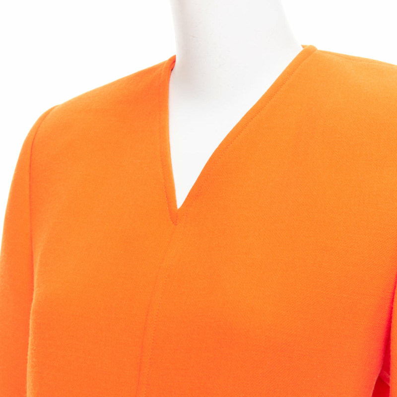 SAINT LAURENT 2022 Runway orange wool grain de poudre power shoulder mini dress FR34 XS-6