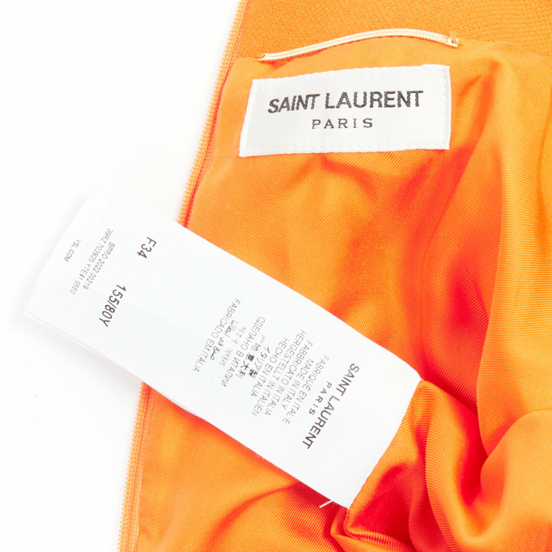 SAINT LAURENT 2022 Runway orange wool grain de poudre power shoulder mini dress FR34 XS-7