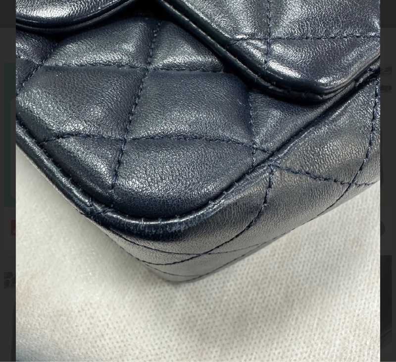 Chanel買到賺到熱門款質感羊皮方胖深藍色近黑香檳色五金-23