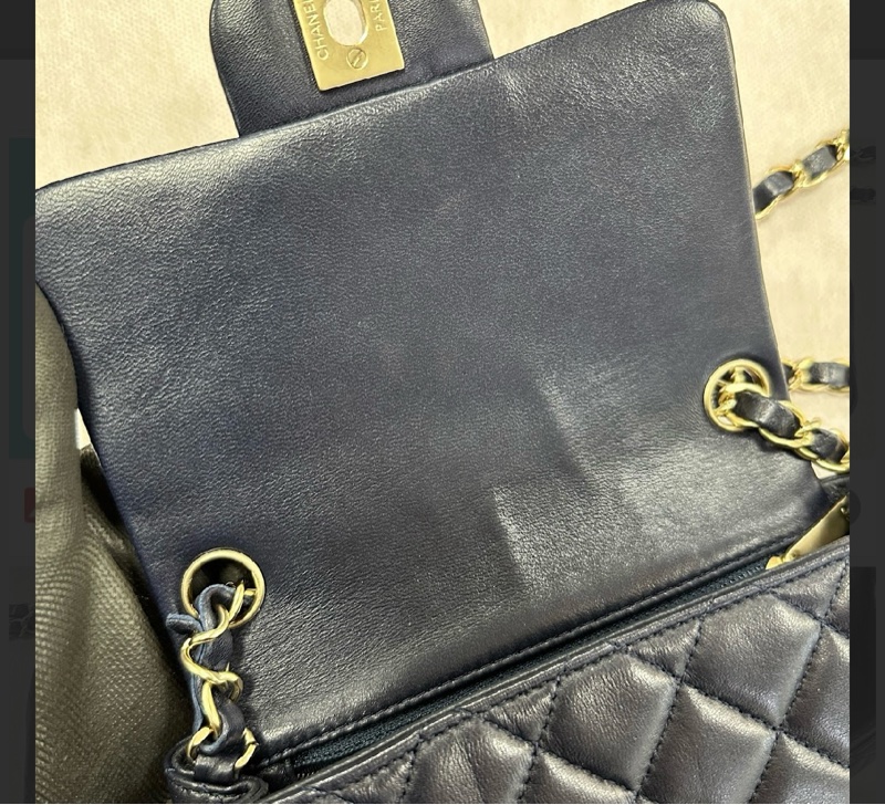 Chanel買到賺到熱門款質感羊皮方胖深藍色近黑香檳色五金-29