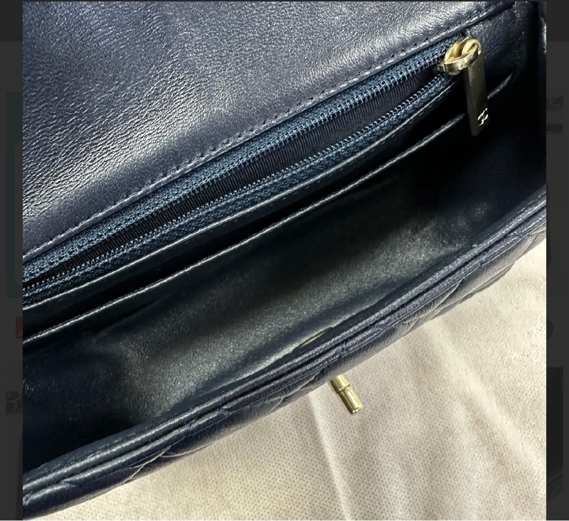 Chanel買到賺到熱門款質感羊皮方胖深藍色近黑香檳色五金-30