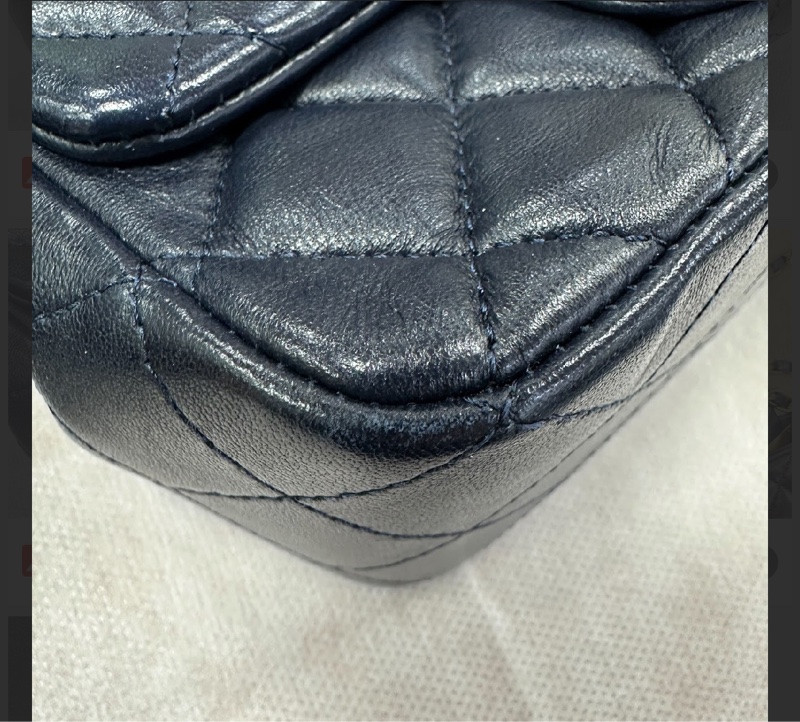 Chanel買到賺到熱門款質感羊皮方胖深藍色近黑香檳色五金-23