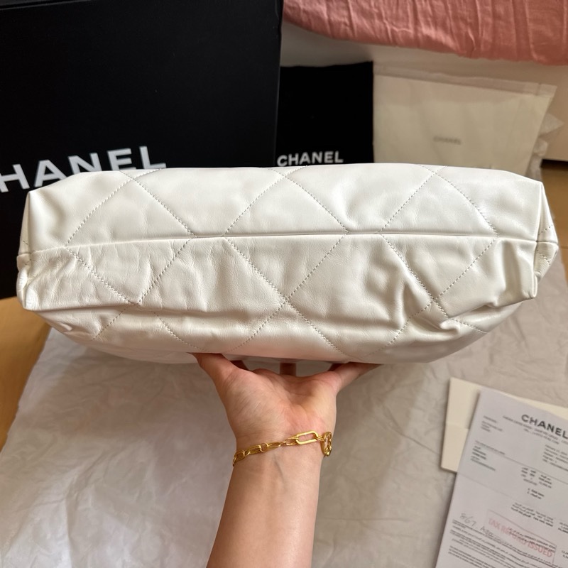 Chanel 香奈兒 22 中號 白黑字金鏈 肩背包/垃圾袋-3