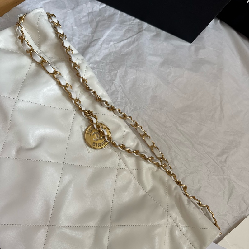 Chanel 香奈兒 22 中號 白黑字金鏈 肩背包/垃圾袋-16