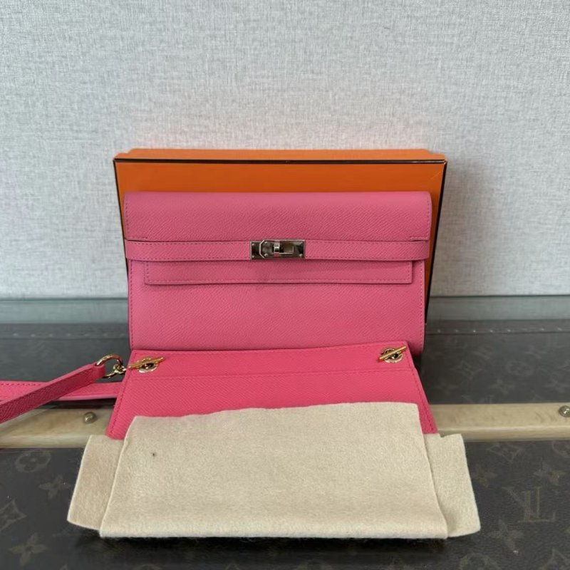 ✨Hermès 唇膏粉銀扣Kelly長款錢包 20*11*2 98新 配件塵袋-0