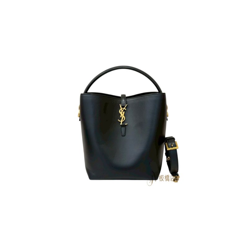 YSL 黑色牛皮金釦le 37水桶包-1
