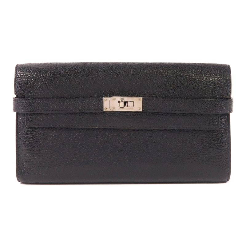 HERMES Chevre皮革Kelly Wallet銀扣長錢包-0