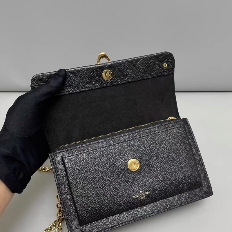 Louis Vuitton Vavin Woc黑色老花壓紋牛皮鏈條包 芯片款-3