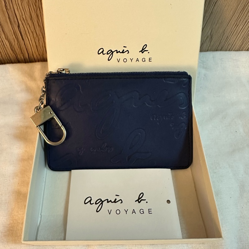專櫃正品 法國品牌 agnis b. 牛皮皮革藍色零錢包-0