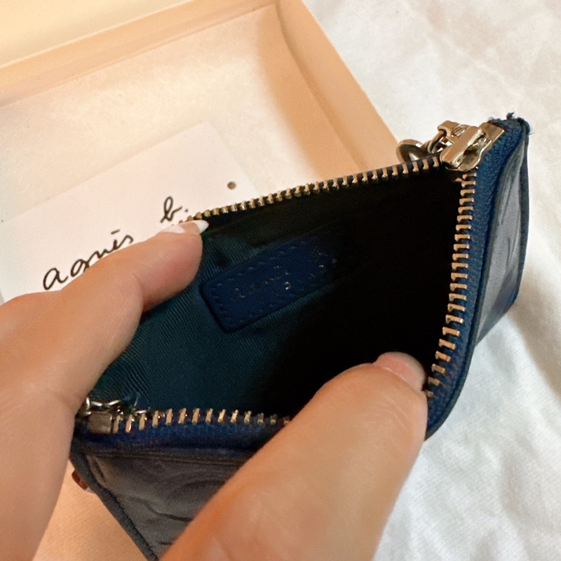 專櫃正品 法國品牌 agnis b. 牛皮皮革藍色零錢包-16