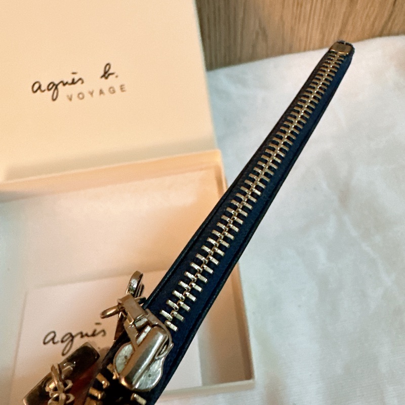 專櫃正品 法國品牌 agnis b. 牛皮皮革藍色零錢包-18