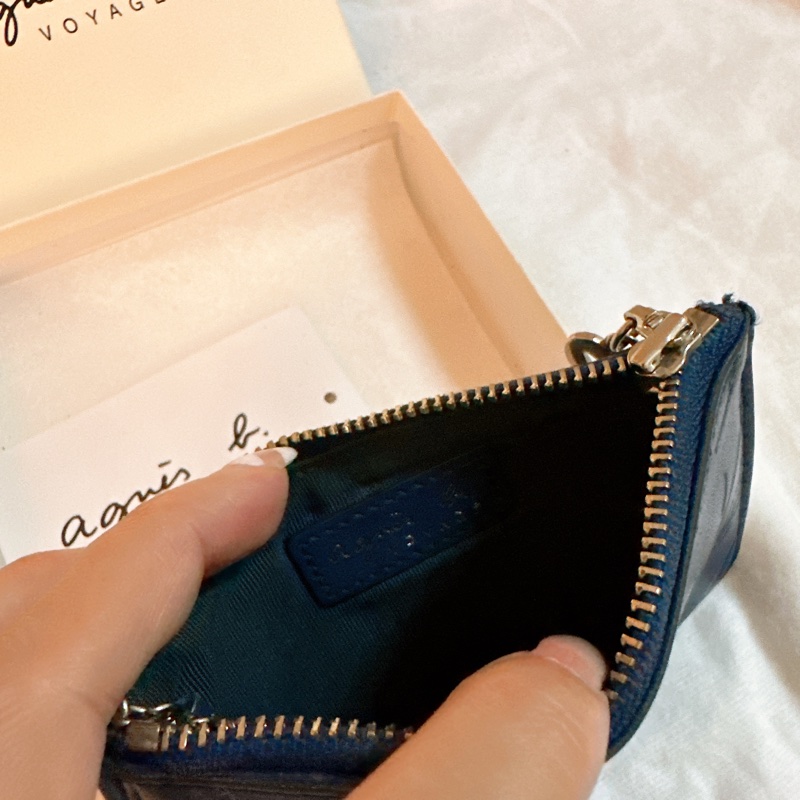 專櫃正品 法國品牌 agnis b. 牛皮皮革藍色零錢包-19