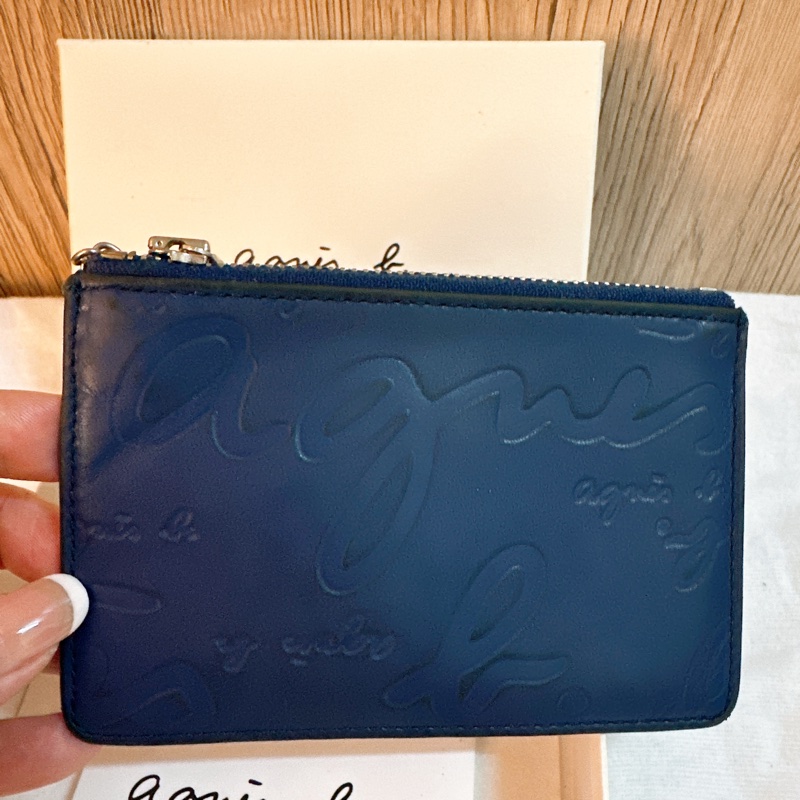 專櫃正品 法國品牌 agnis b. 牛皮皮革藍色零錢包-33