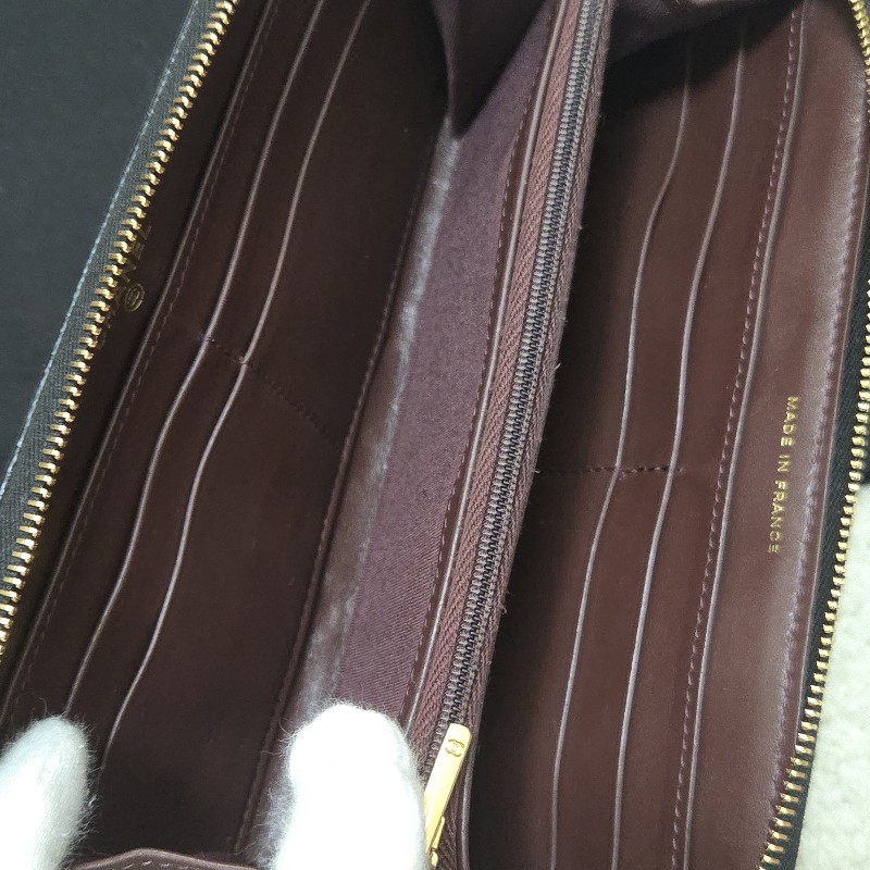 Chanel 香奈兒 黑金荔枝皮 金色雙C logo ㄇ拉 拉鍊長夾-15