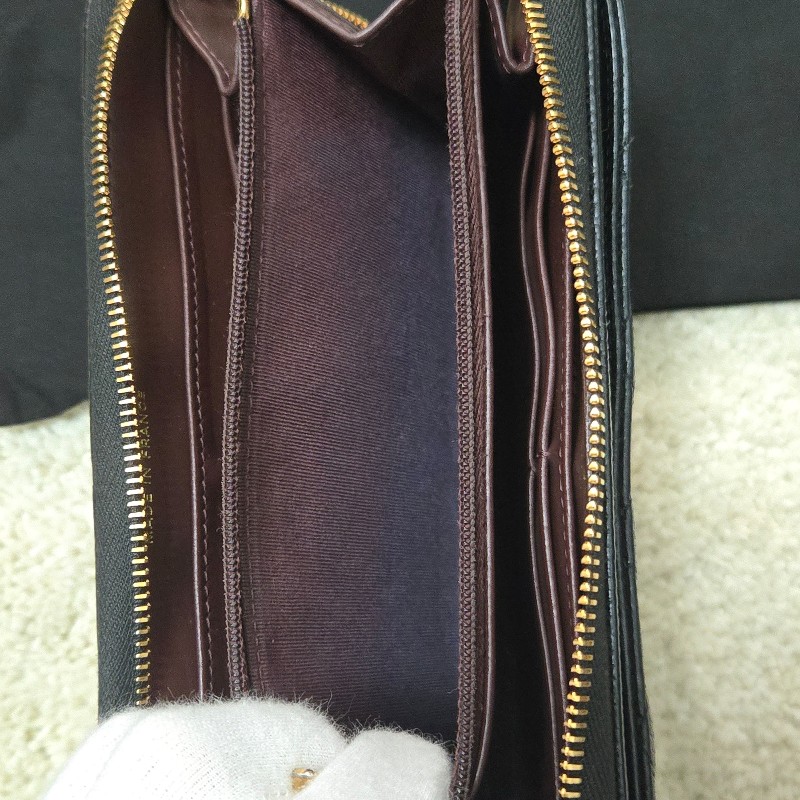 Chanel 香奈兒 黑金荔枝皮 金色雙C logo ㄇ拉 拉鍊長夾-18