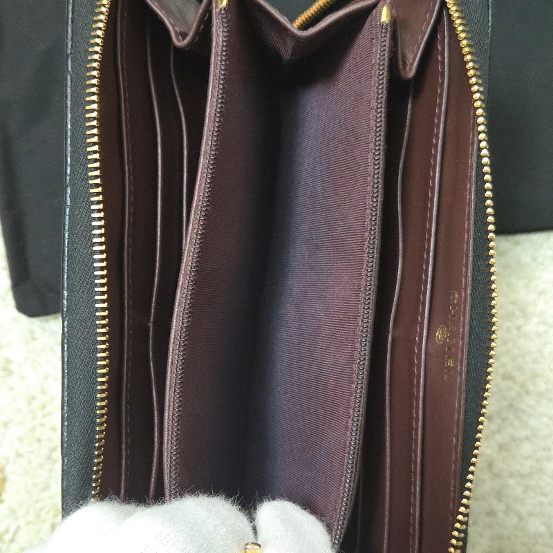 Chanel 香奈兒 黑金荔枝皮 金色雙C logo ㄇ拉 拉鍊長夾-19