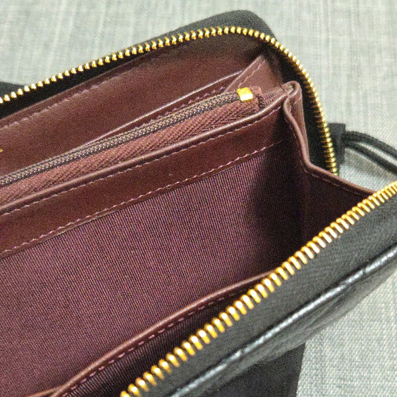 Chanel 香奈兒 黑金荔枝皮 金色雙C logo ㄇ拉 拉鍊長夾-20