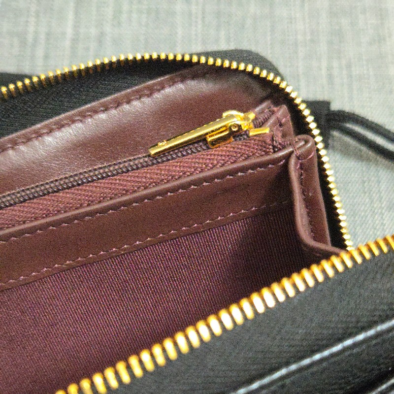 Chanel 香奈兒 黑金荔枝皮 金色雙C logo ㄇ拉 拉鍊長夾-22