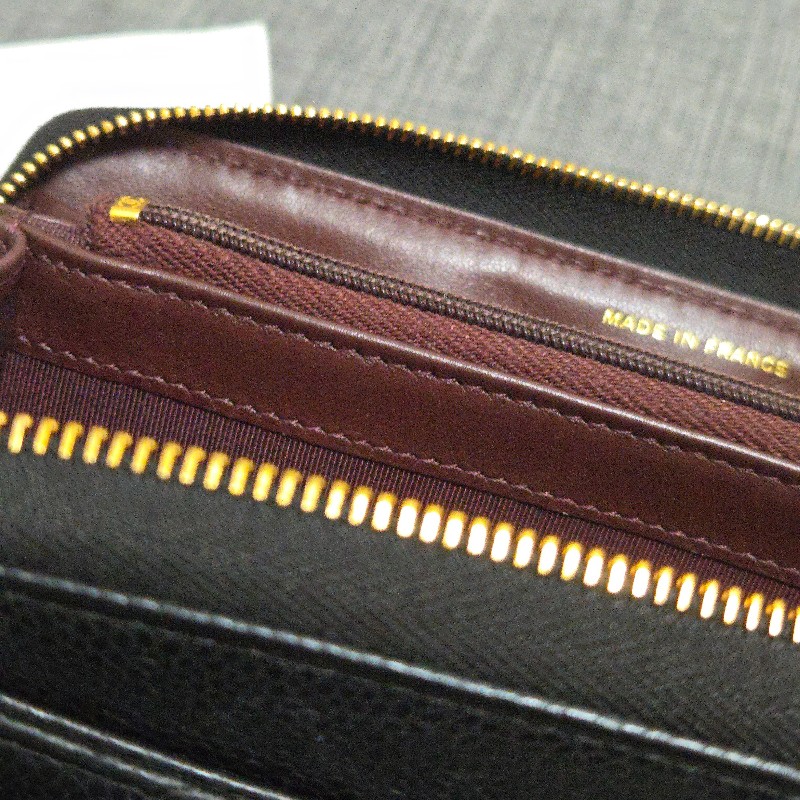 Chanel 香奈兒 黑金荔枝皮 金色雙C logo ㄇ拉 拉鍊長夾-23