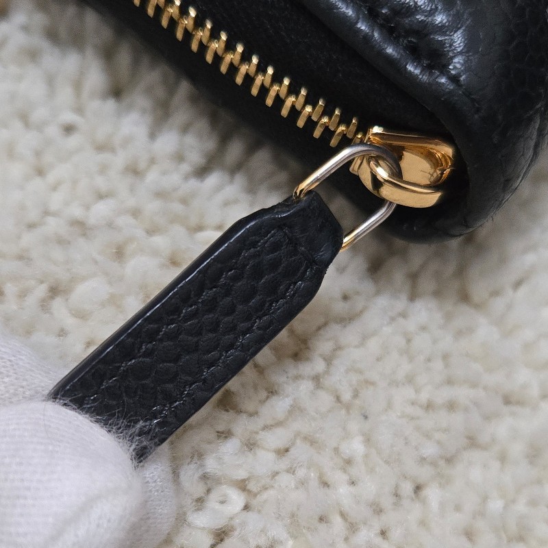 Chanel 香奈兒 黑金荔枝皮 金色雙C logo ㄇ拉 拉鍊長夾-30