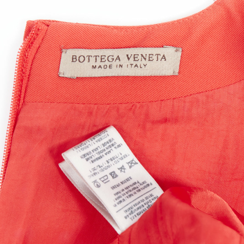 BOTTEGA VENETA red 100% vrigin wool 3D pleated crew neck fit flare dress-7