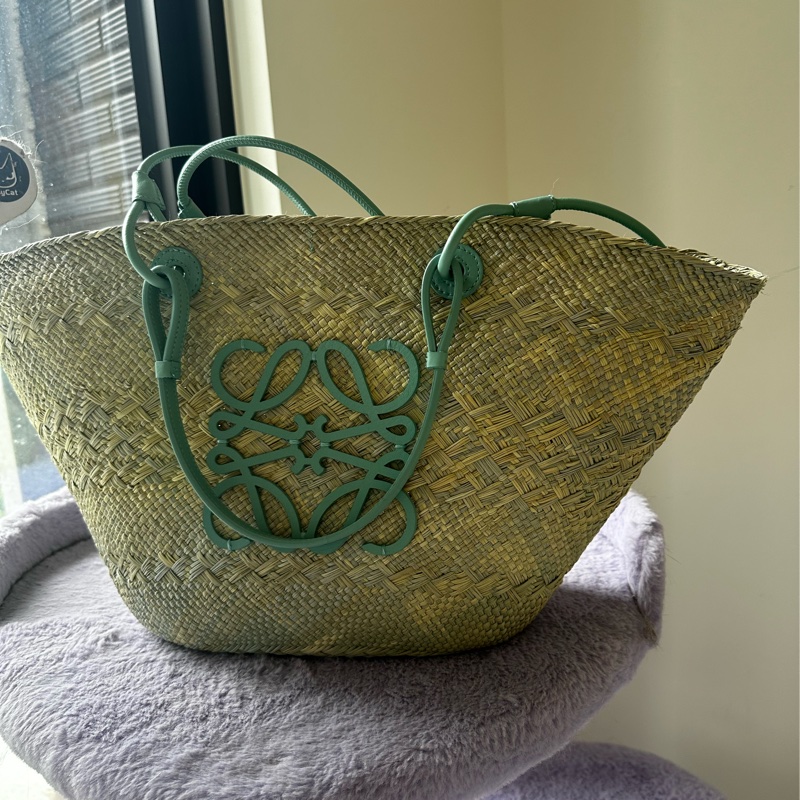Loewe湖水綠草編大包-3